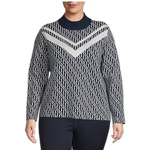 LIZ CLAIBORNE MOCK NECK LONG SLEEVE PULLOVER NAVY AND WHITE  SWEATER SIZE (L)